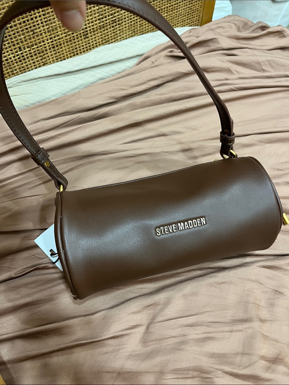 Steve Madden Chocolate Brown Barrel Crossbody Bag